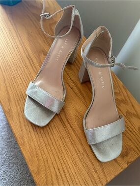 Kelly & Katie Metallic Silver Ankle-Strap Block Heels